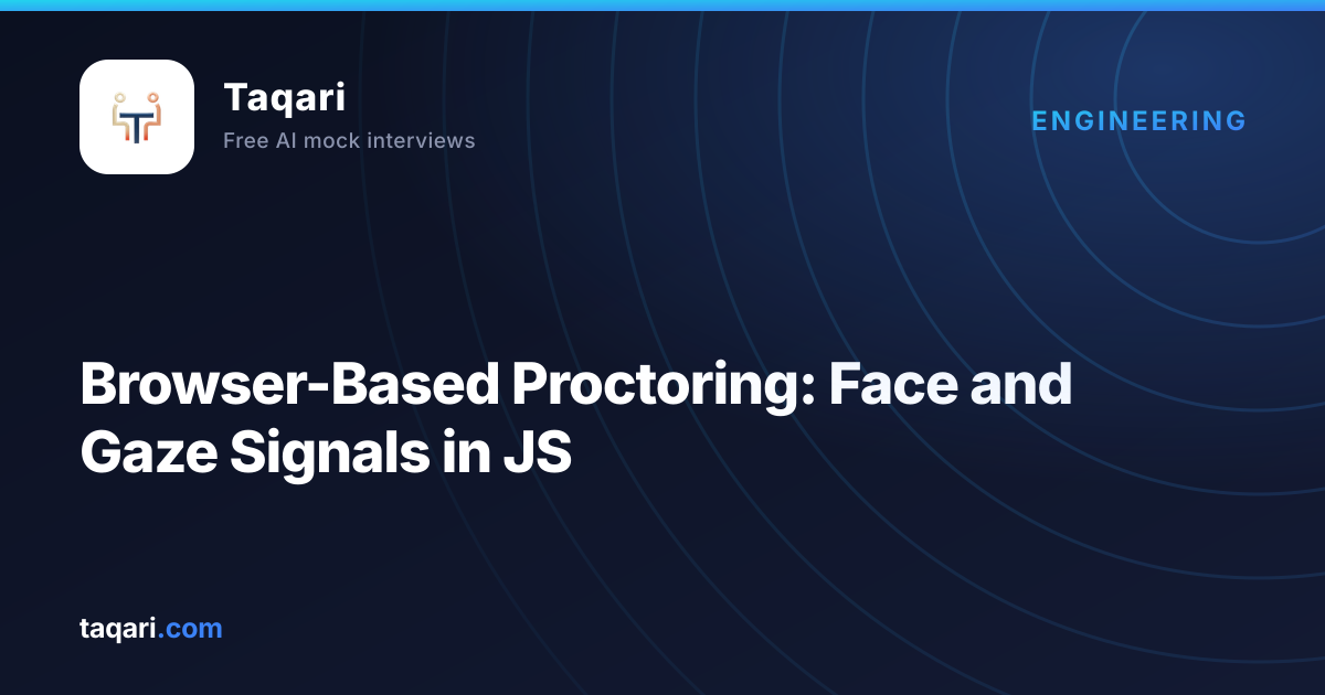 Taqari cover art for a deep dive on browser-based proctoring signals with MediaPipe