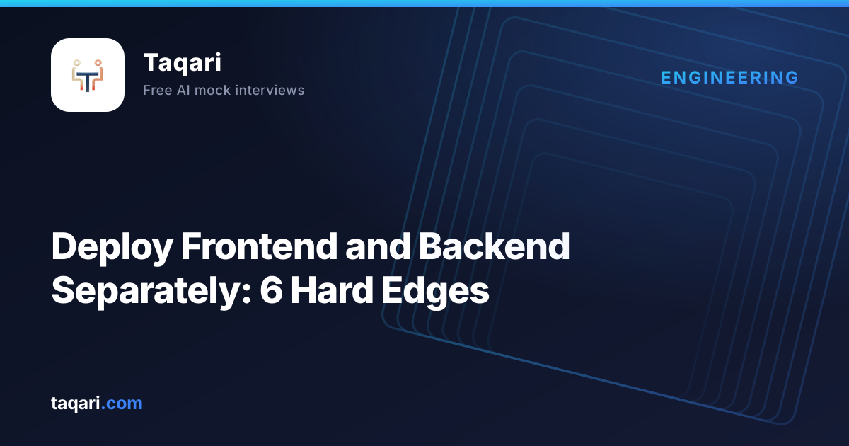 Taqari cover art for an engineering guide to deploying a static frontend on a CDN with a stateful backend on a VPS