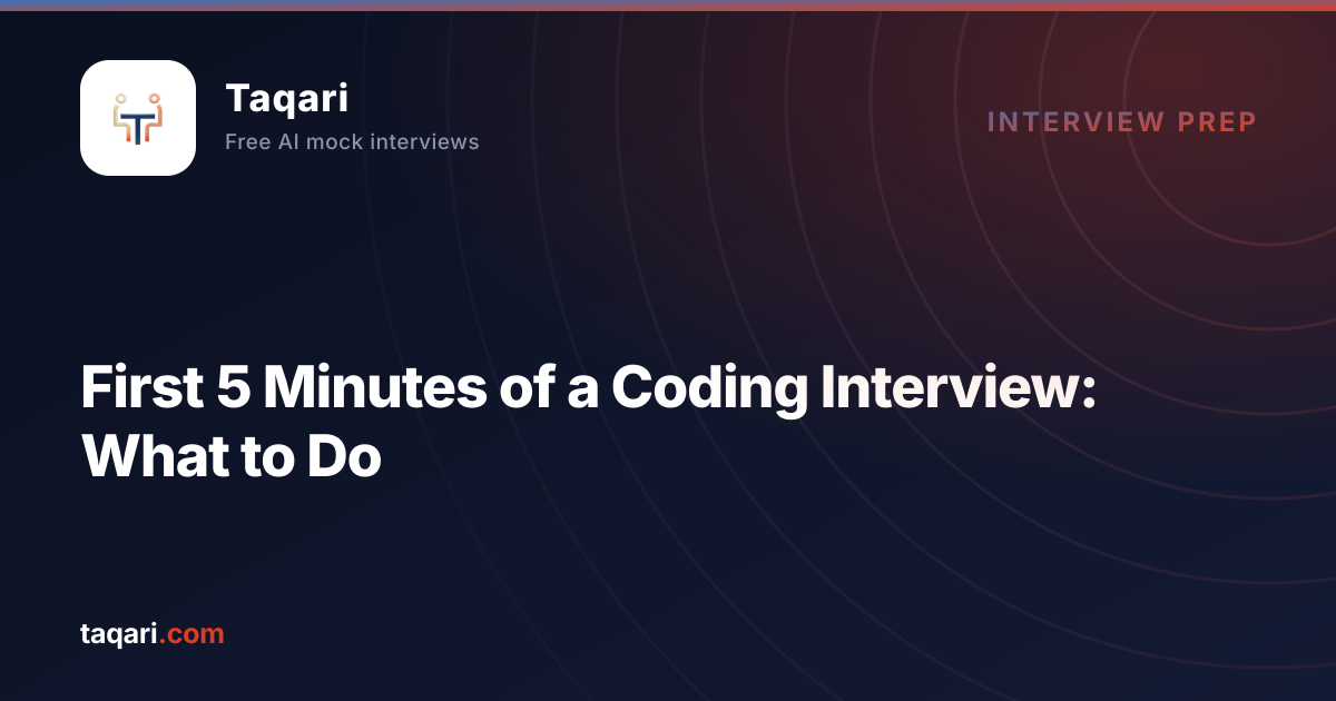 Taqari cover art for a guide to the first five minutes of a coding interview