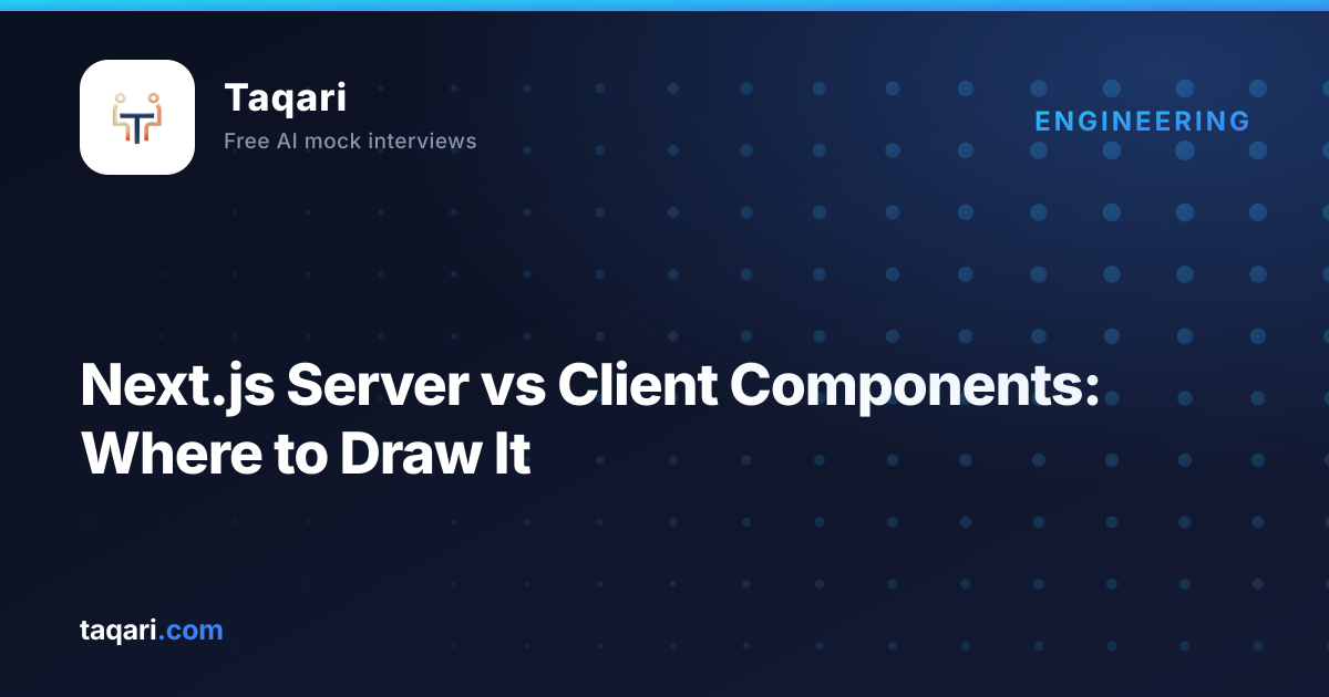 Taqari cover art for a deep dive on Next.js server and client component boundaries