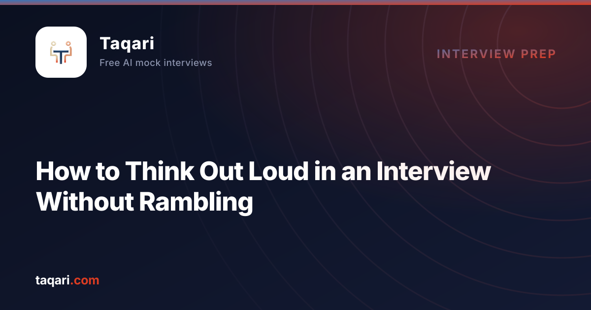Taqari cover art for a guide to thinking out loud in a coding interview without rambling